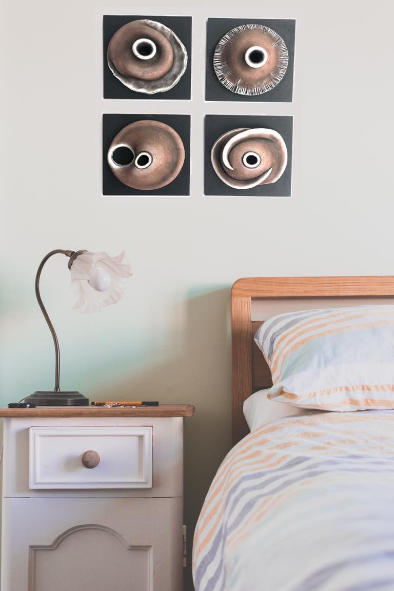 Indian Red Hand Painted Designer Pots On MDF Wall Hangings Set Of 4 Tamrapatra