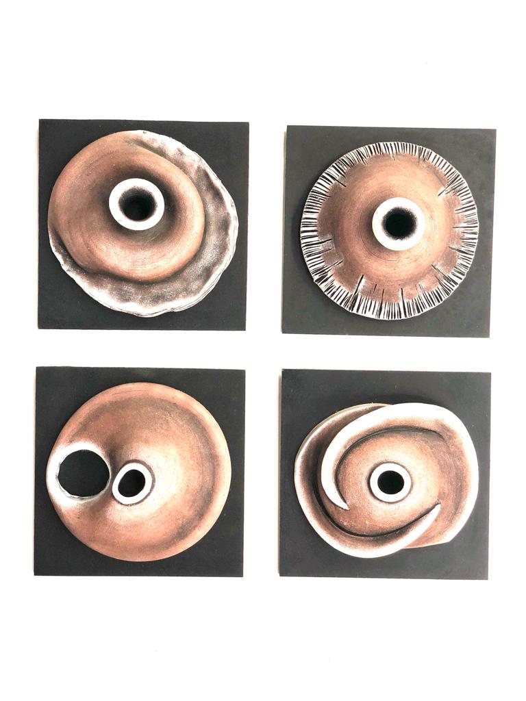 Indian Red Hand Painted Designer Pots On MDF Wall Hangings Set Of 4 Tamrapatra