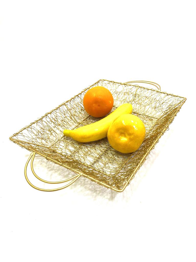 Jali Style Rectangular Trays Basket Metal Handles Splendid Design Tamrapatra