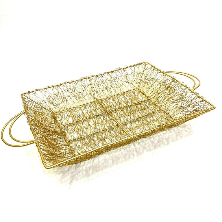 Jali Style Rectangular Trays Basket Metal Handles Splendid Design Tamrapatra - Tamrapatra