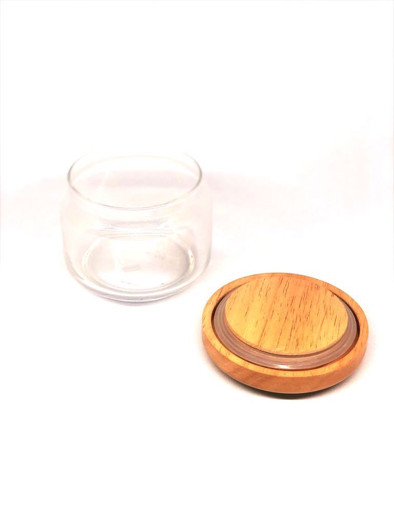 Storage Glass Jars With Wooden Airtight Lids Dhokra Handcrafted Tamrapatra