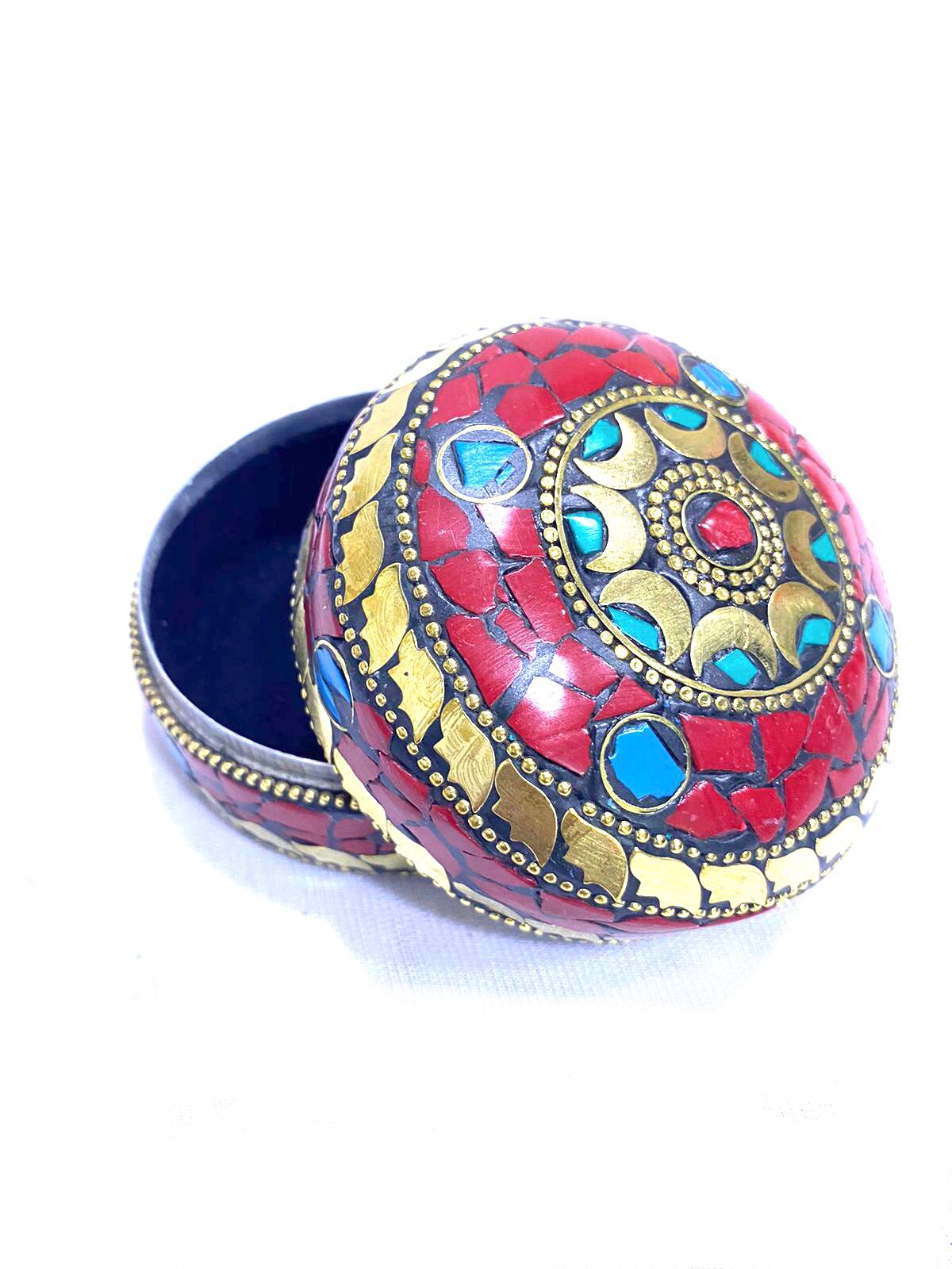 Metal Red & Golden Gemstone Shades Jewelry Box Handcrafted Gifts Tamrapatra
