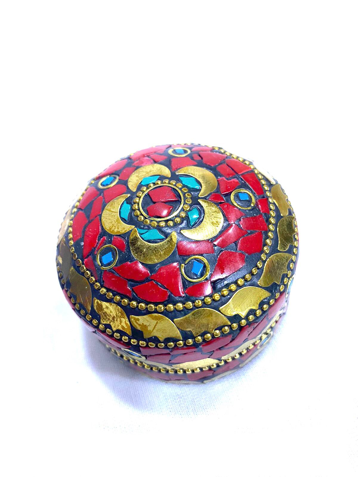 Metal Red & Golden Gemstone Shades Jewelry Box Handcrafted Gifts Tamrapatra