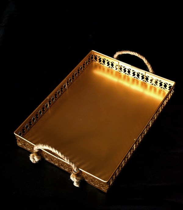 Handcrafted Metal Tray With Jute Handle Exclusive Designs From Tamrapatra