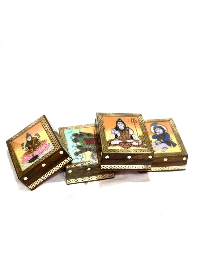 Mini Gemstones Artwork On Wooden Box Handmade In India By Tamrapatra