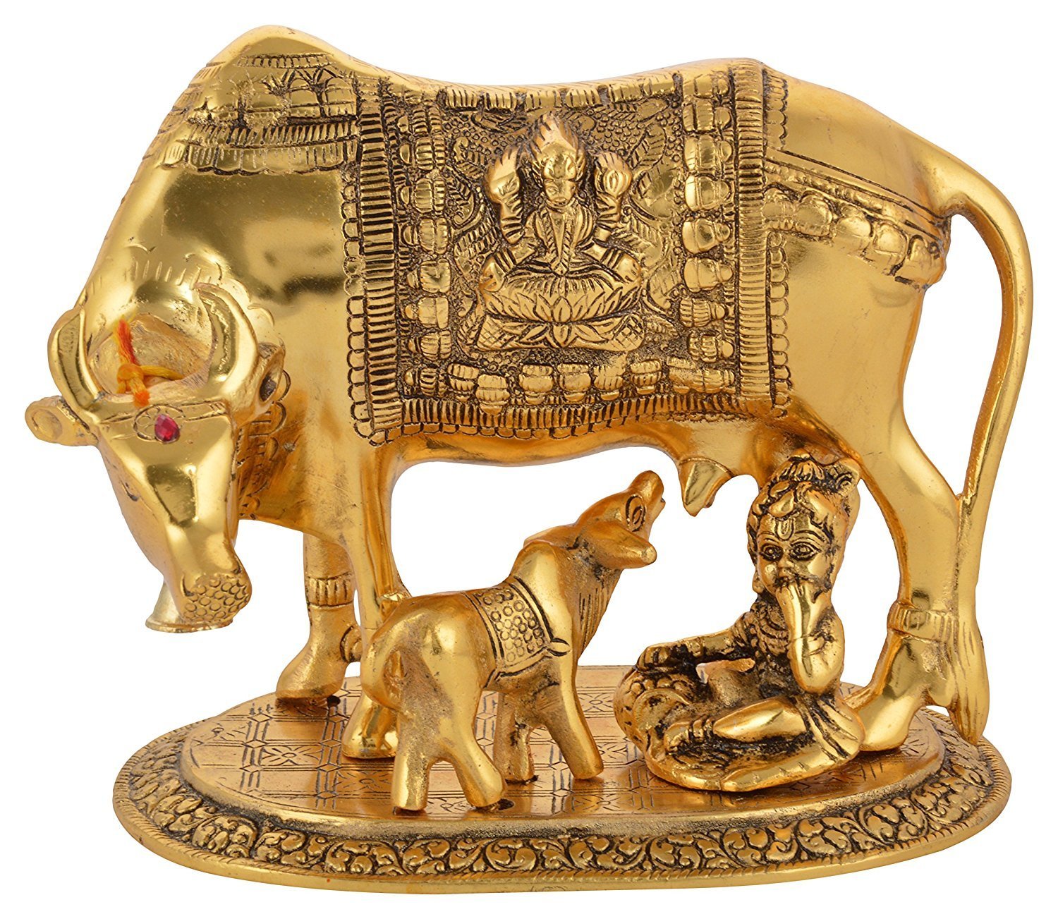 Metal Kamdhenu Cow & Child With Krishna Auspicious Gifting's By Tamrapatra