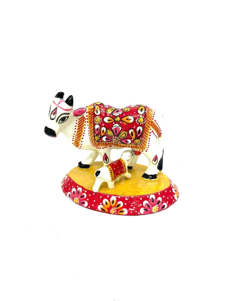 Kamdhenu Metal Cow With Child Exclusive Arts Minakari Artwork By Tamrapatra