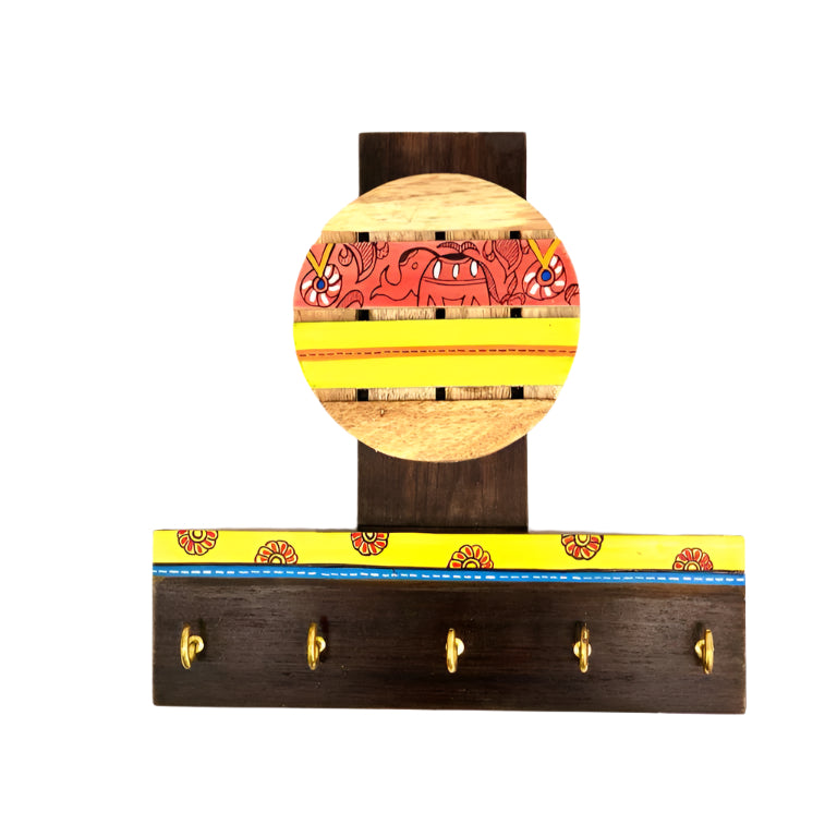 Round Plate Hand Painted Motifs On Wooden Key Holder T Design By Tamrapatra