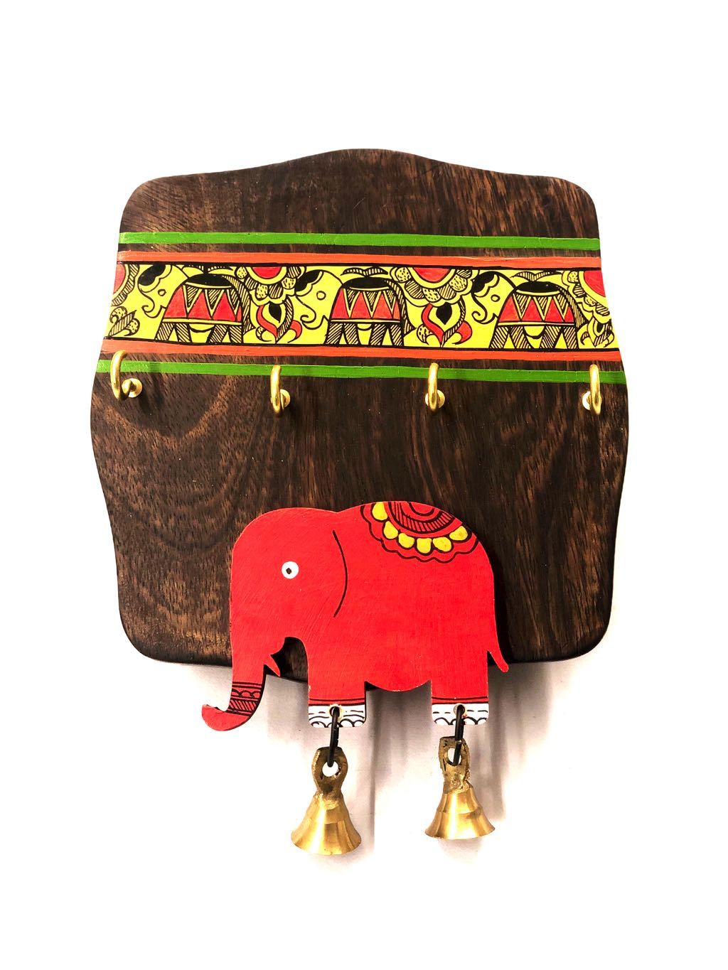 Elephant Key Holder Hand Painted With Small Bells Wall Utility Tamrapatra - Tamrapatra