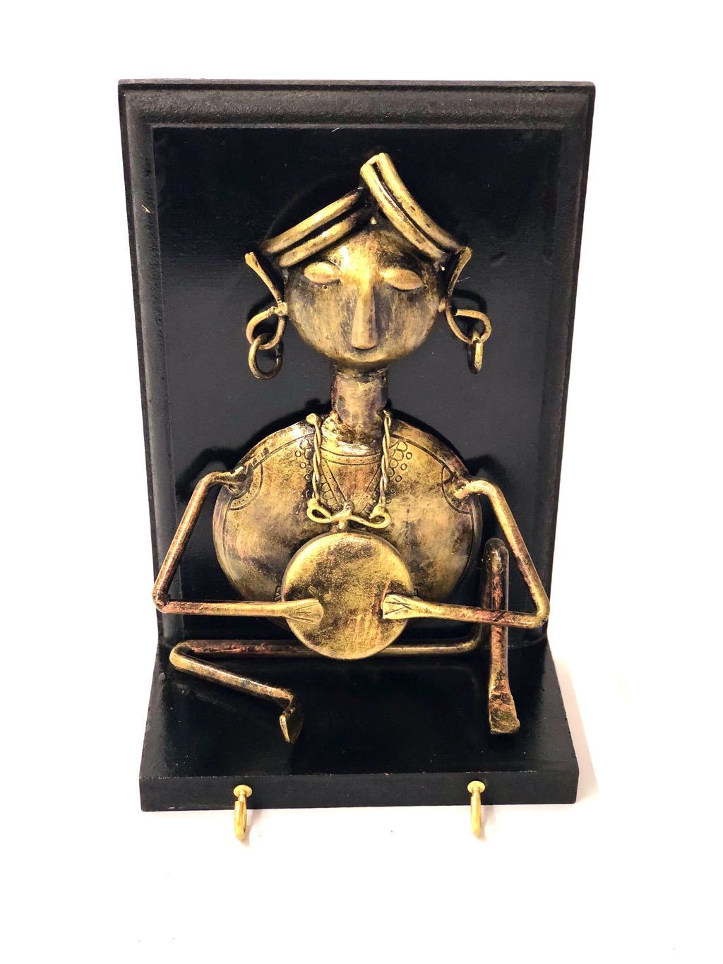 Metal Musician Sitting On Wooden Support Key Hanger Utility Tamrapatra