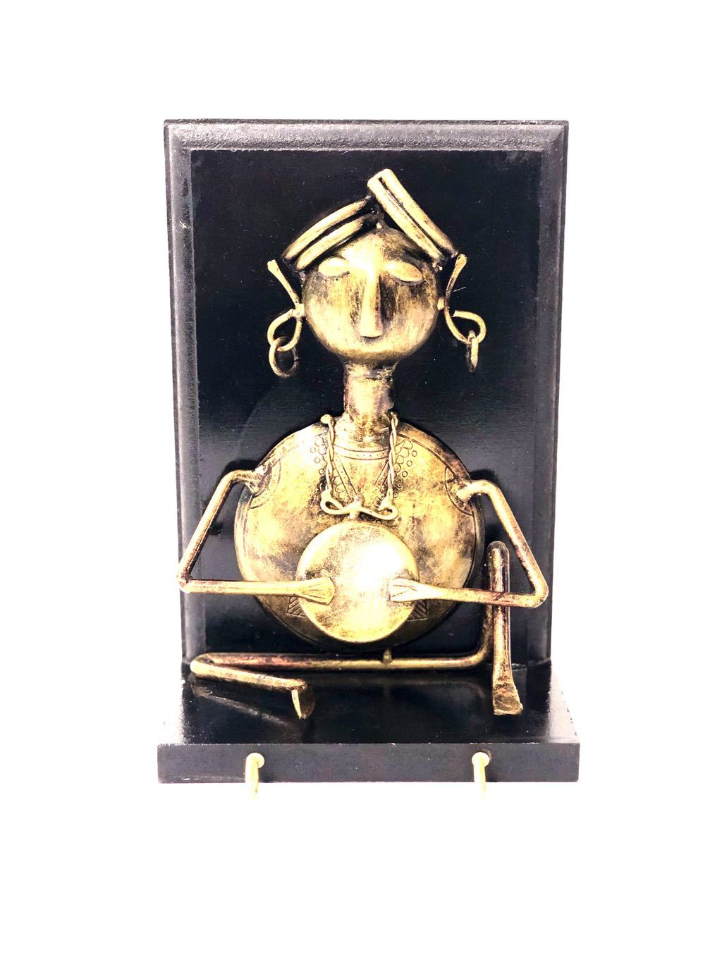 Metal Musician Sitting On Wooden Support Key Hanger Utility Tamrapatra