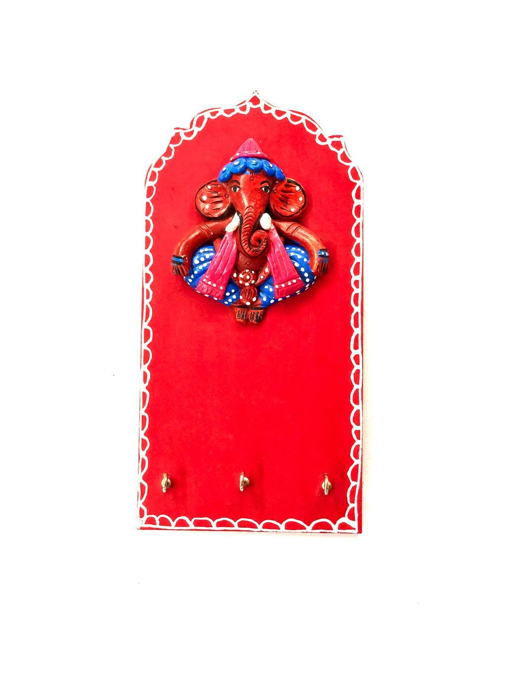 Terracotta Ganesha On MDF Style Key Holder Hand Painted Tamrapatra