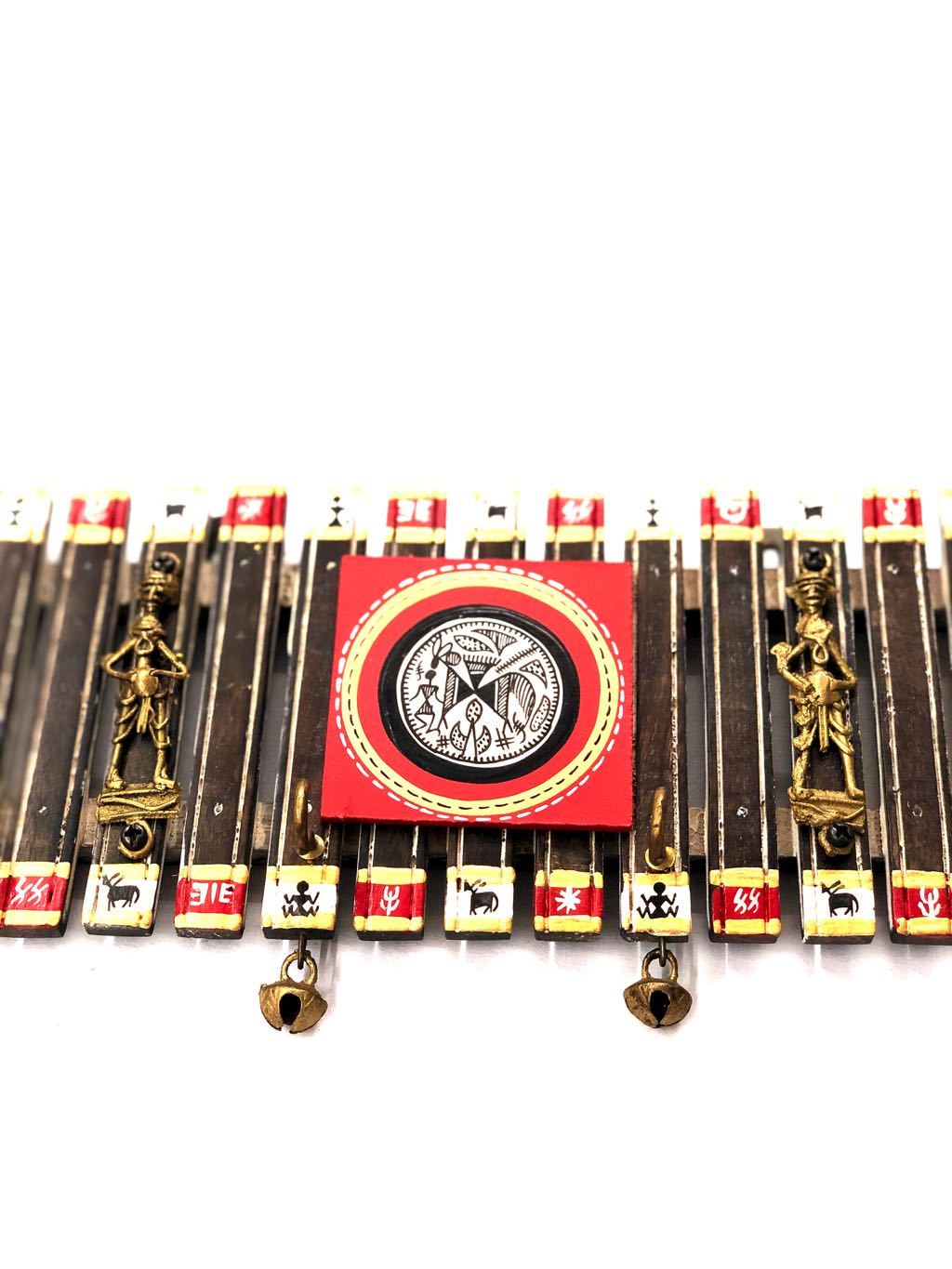 Great Combination Of Dhokra Warli Art On Wooden Key Holder Tamrapatra