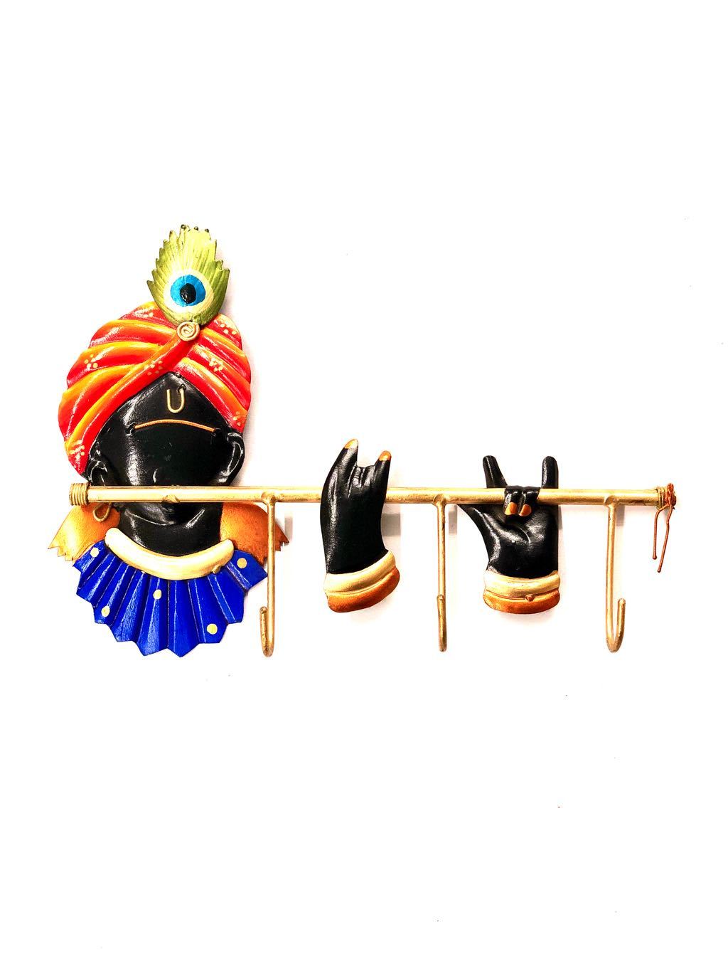 Lord Krishna Playing Flute Designer Key Holder Wall Utility By Tamrapatra