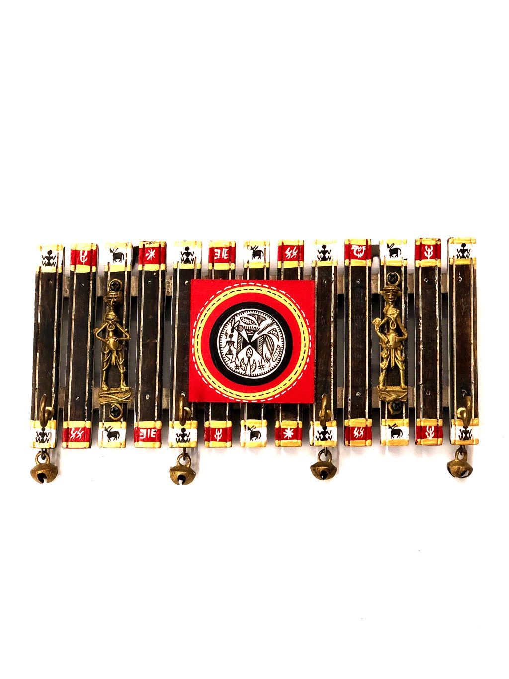 Great Combination Of Dhokra Warli Art On Wooden Key Holder Tamrapatra