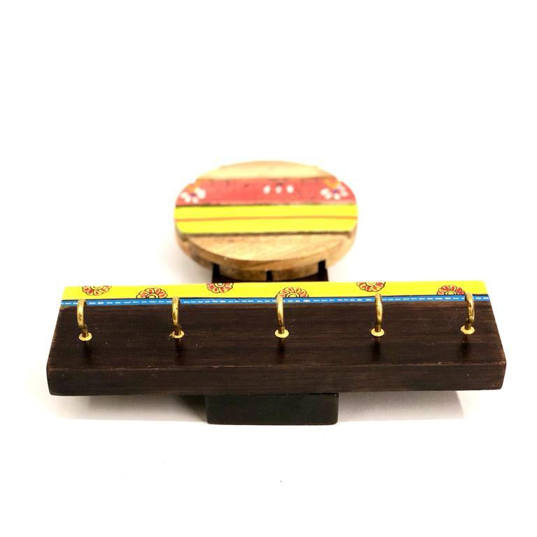 Round Plate Hand Painted Motifs On Wooden Key Holder T Design By Tamrapatra
