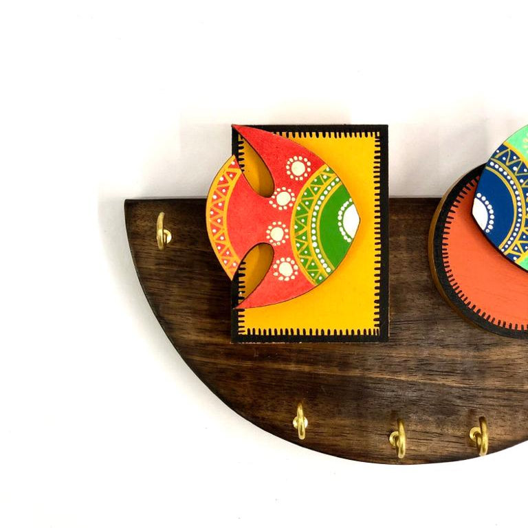 Two Fish Hand Painted Carved On 6 Stylish Key Hangers Collection By Tamrapatra