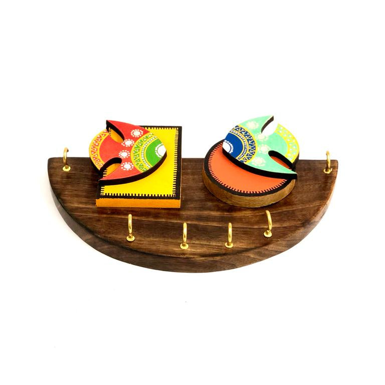 Two Fish Hand Painted Carved On 6 Stylish Key Hangers Collection By Tamrapatra