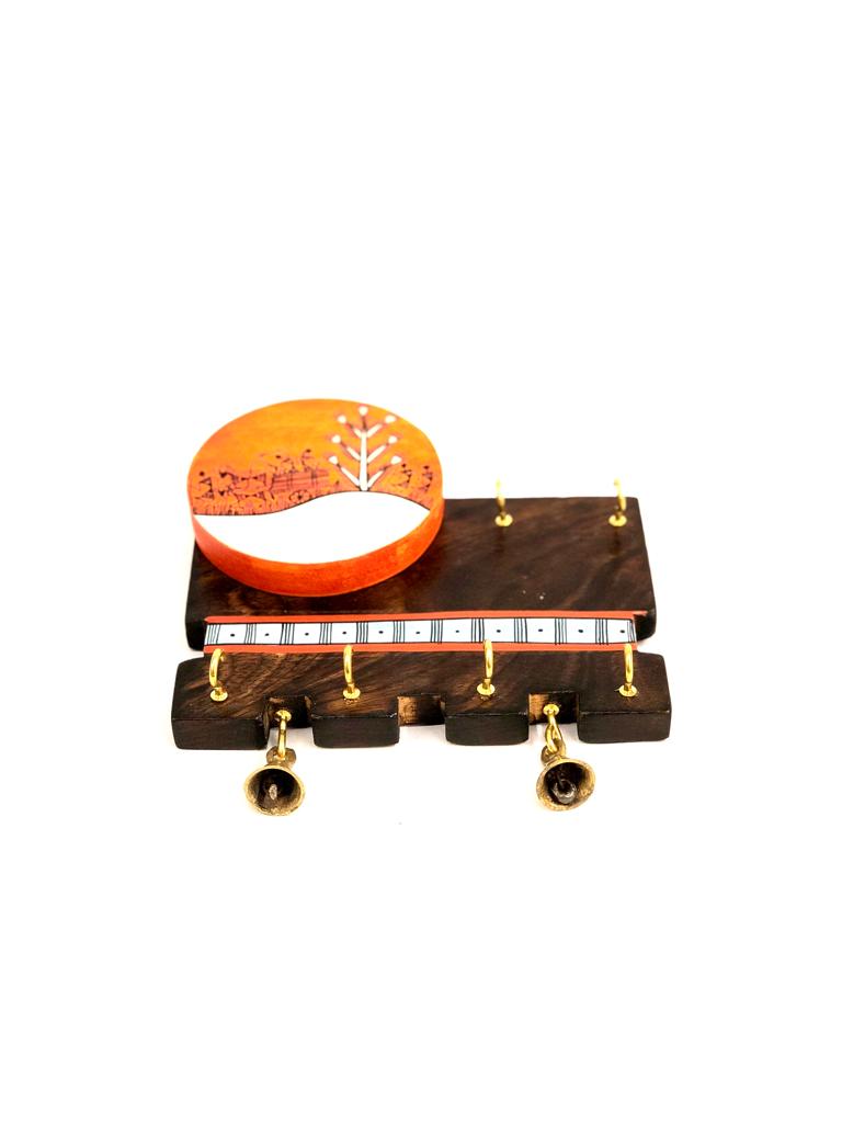 Depiction Of Tribal Lifestyle Hand Painting On Key Holder Utility Decor Tamrapatra