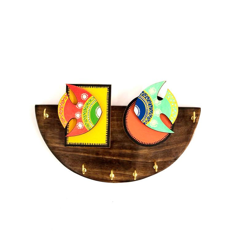 Two Fish Hand Painted Carved On 6 Stylish Key Hangers Collection By Tamrapatra