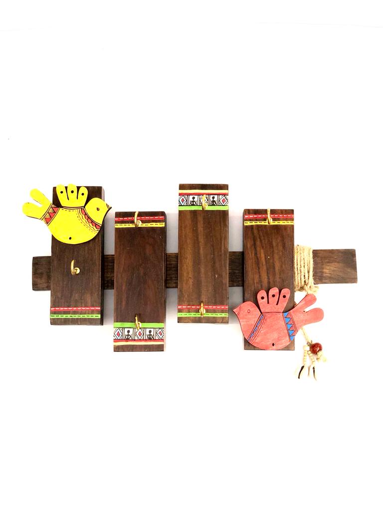 Flying Colorful Birds Wooden Zig Zag Key Holder Pattern Exclusive By Tamrapatra
