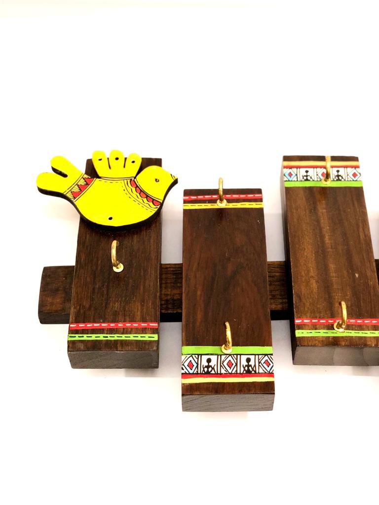 Flying Colorful Birds Wooden Zig Zag Key Holder Pattern Exclusive By Tamrapatra