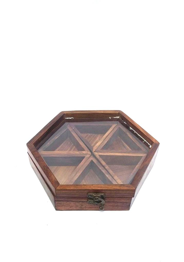 Masala Dabba Wooden With Lid & Lock Table Top Dinning Utility Tamrapatra