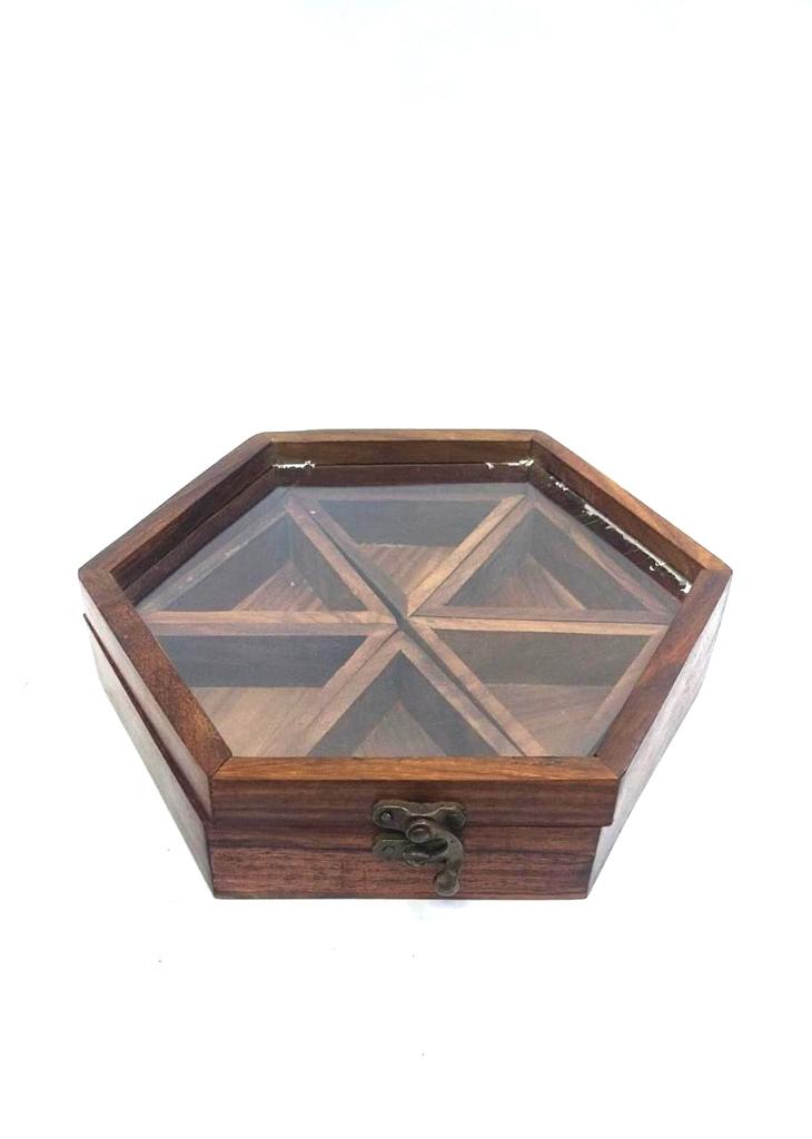 Masala Dabba Wooden With Lid & Lock Table Top Dinning Utility Tamrapatra