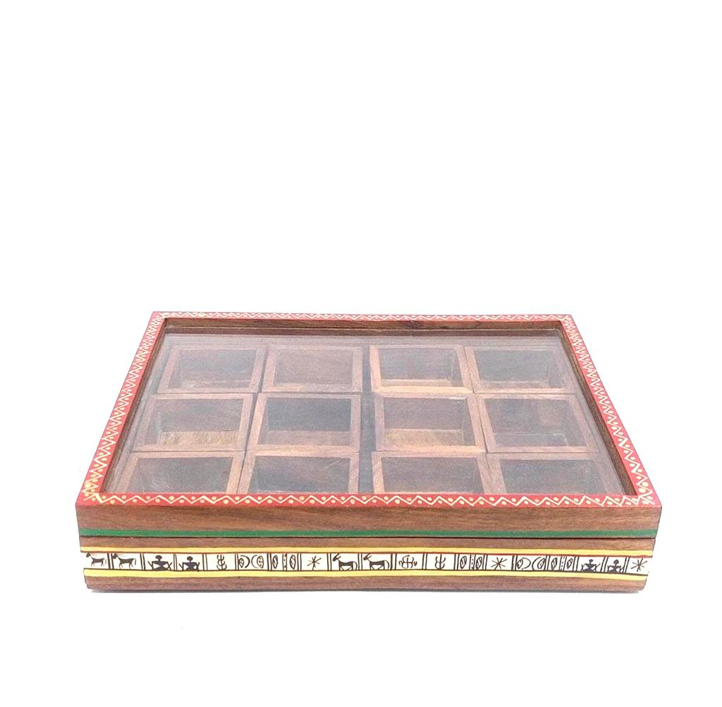Wooden Spice Box Hand Painted With 12 Compartments Exclusively By Tamrapatra