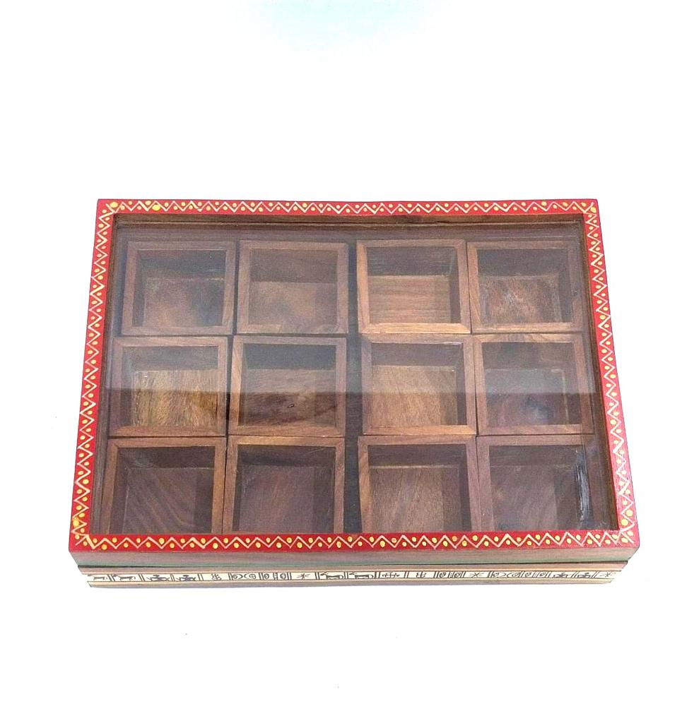 Wooden Spice Box Hand Painted With 12 Compartments Exclusively By Tamrapatra
