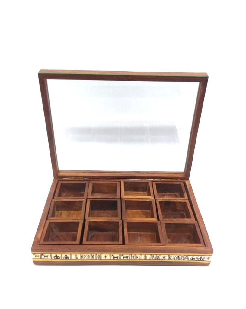 Wooden Spice Box Hand Painted With 12 Compartments Exclusively By Tamrapatra