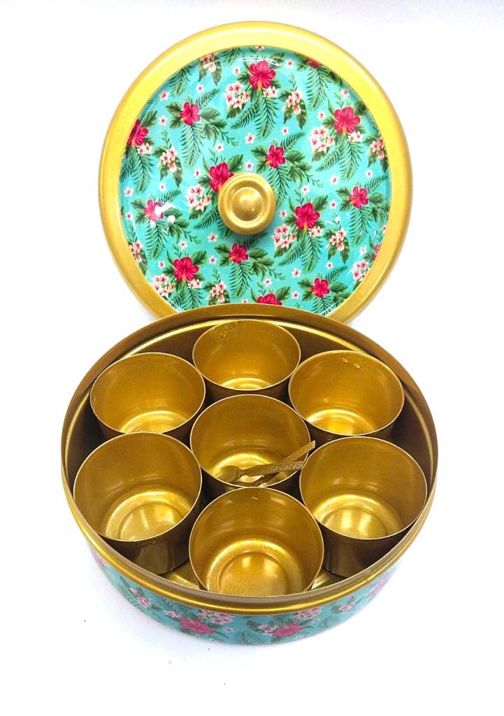 Metal Spice Box With Lamination Floral Theme New Accessories From Tamrapatra