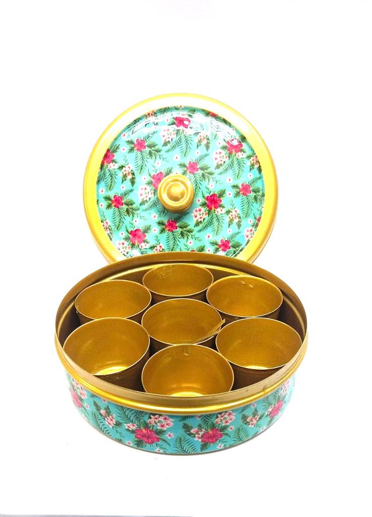 Metal Spice Box With Lamination Floral Theme New Accessories From Tamrapatra