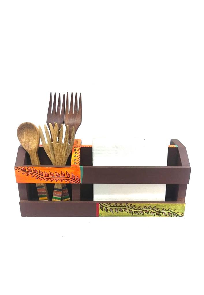 Wood Designer Remote Utility Cutlery Stand Hand Painted Available At Tamrapatra