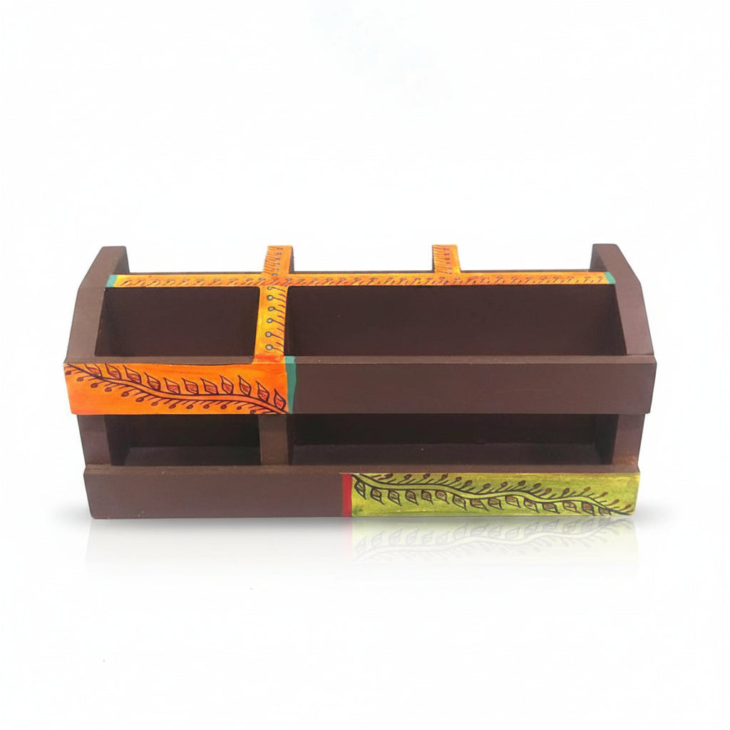 Wood Designer Remote Utility Cutlery Stand Hand Painted Available At Tamrapatra - Tamrapatra