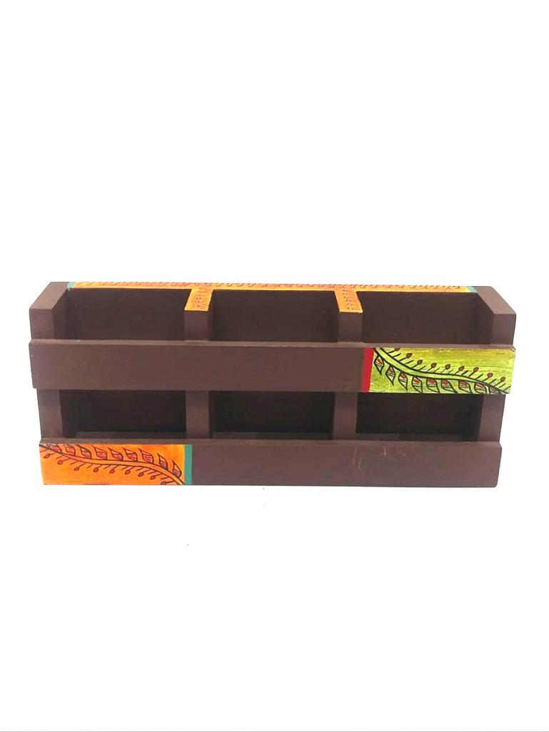 Wood Designer Remote Utility Cutlery Stand Hand Painted Available At Tamrapatra