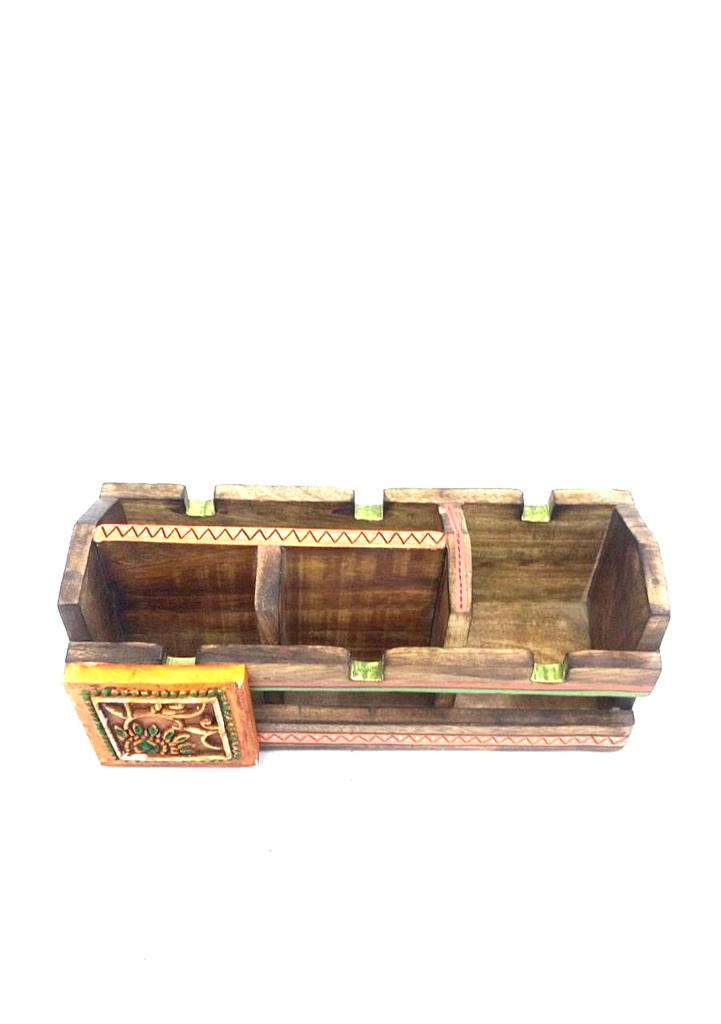 Multipurpose Cutlery Remote Stand Wooden Crafts Dinning Accessories By Tamrapatra