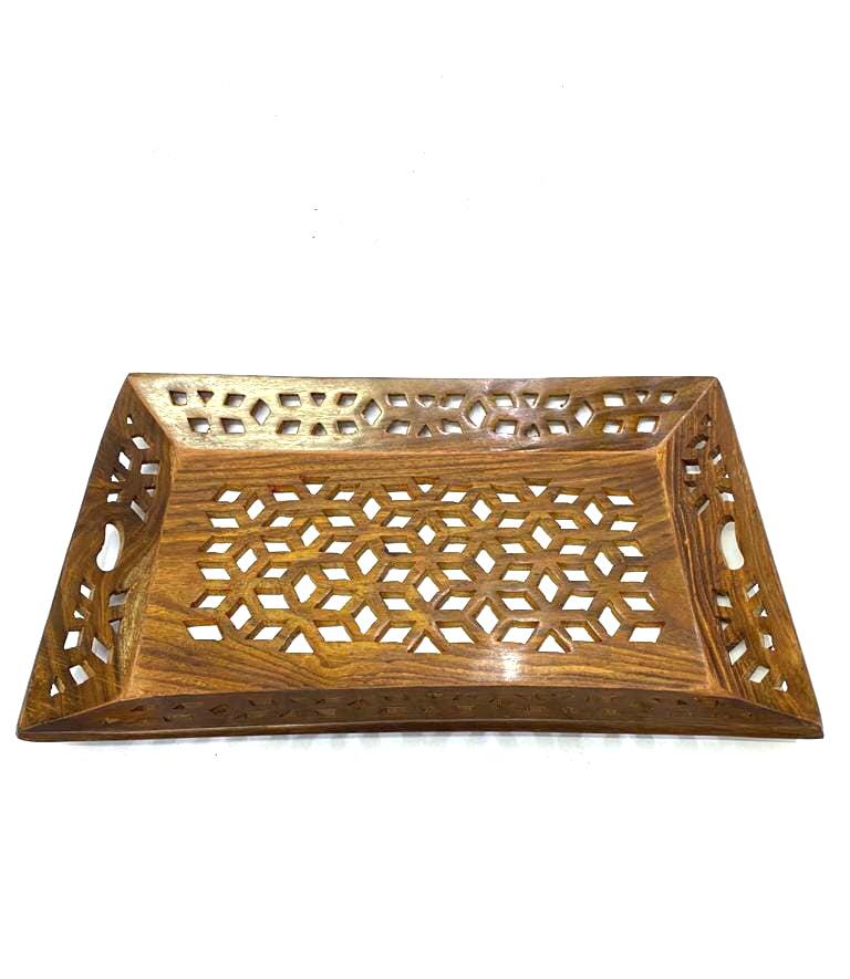 Flower Carved Wooden Trays Excellent Craftsmanship Gifts Tamrapatra - Tamrapatra