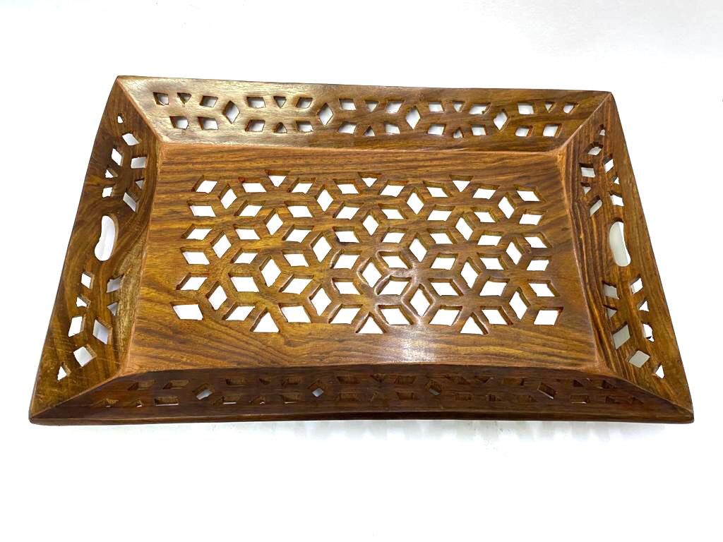 Flower Carved Wooden Trays Excellent Craftsmanship Gifts Tamrapatra - Tamrapatra