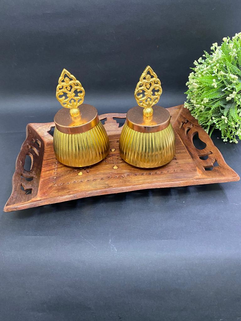 Flower Carved Wooden Trays Excellent Craftsmanship Gifts Tamrapatra - Tamrapatra