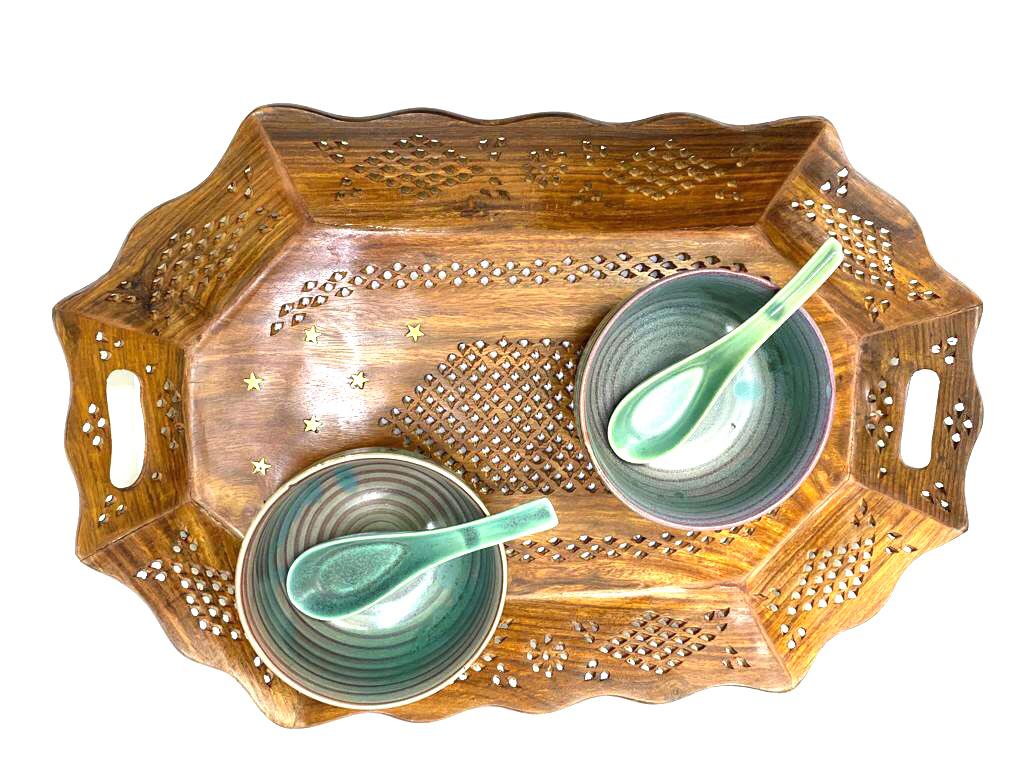 Fine Carving Wooden Trays In Exciting Designs For Kitchen Utility By Tamrapatra