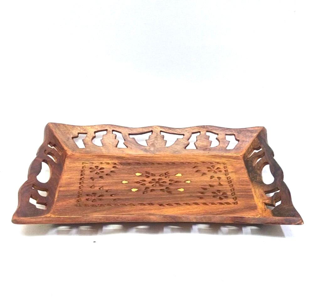 Flower Carved Wooden Trays Excellent Craftsmanship Gifts Tamrapatra - Tamrapatra