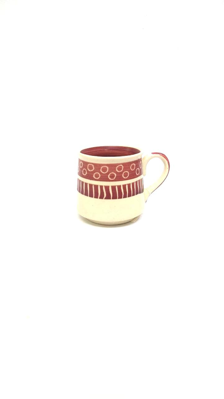 Unique Shaped Ceramic Cup Magenta Painted To Serve Beverage From Tamrapatra