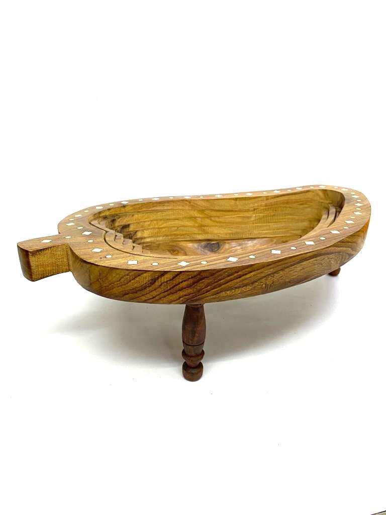 Wooden Unique Open & Close Stylish Platters Fruit Snacks From Tamrapatra