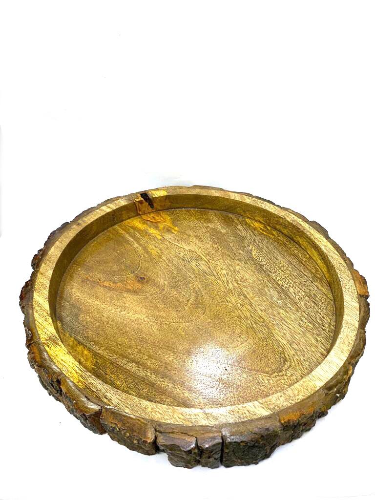 Wooden Tray Raw Series Round Shaped To Serve Beverage & Snacks Tamrapatra