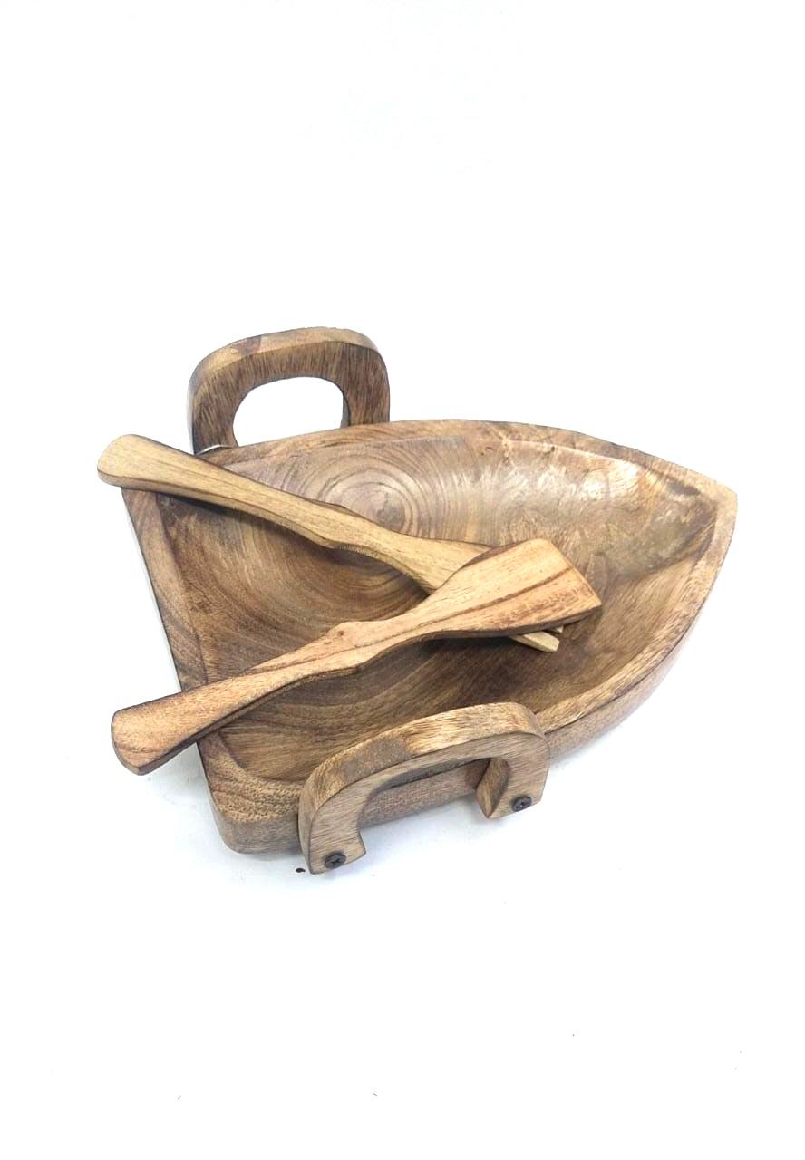 Wooden Boat Shaped Trays Extraordinary Design With Spoons By Tamrapatra