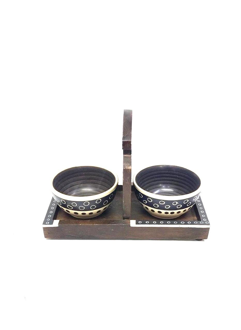 Luxurious Kitchenware Two Ceramic Bowls On Serving Stand By Tamrapatra