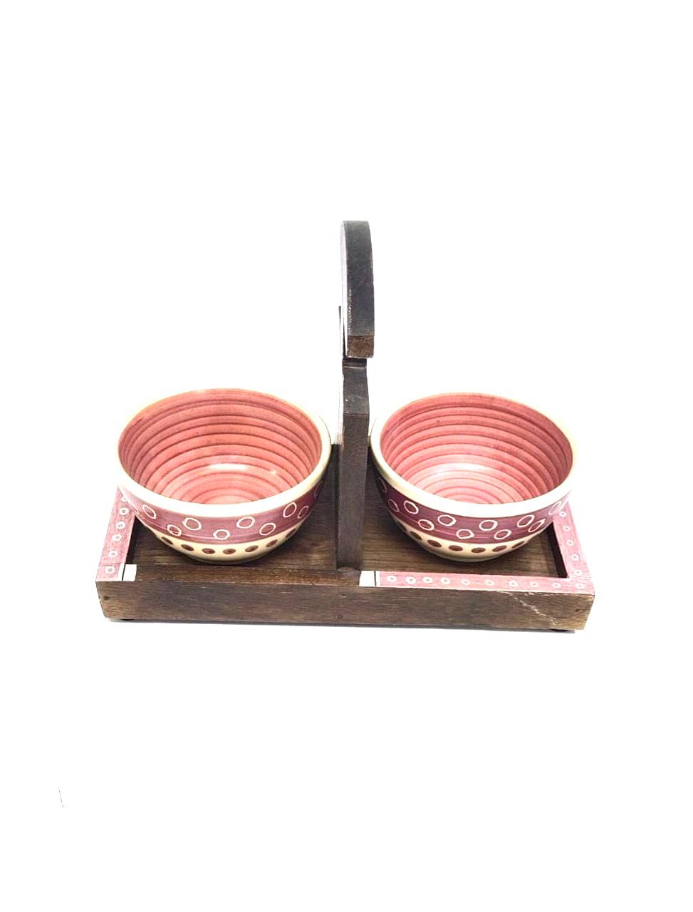 Luxurious Kitchenware Two Ceramic Bowls On Serving Stand By Tamrapatra