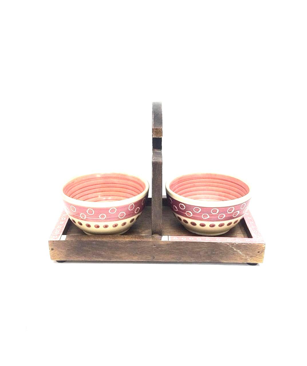 Luxurious Kitchenware Two Ceramic Bowls On Serving Stand By Tamrapatra