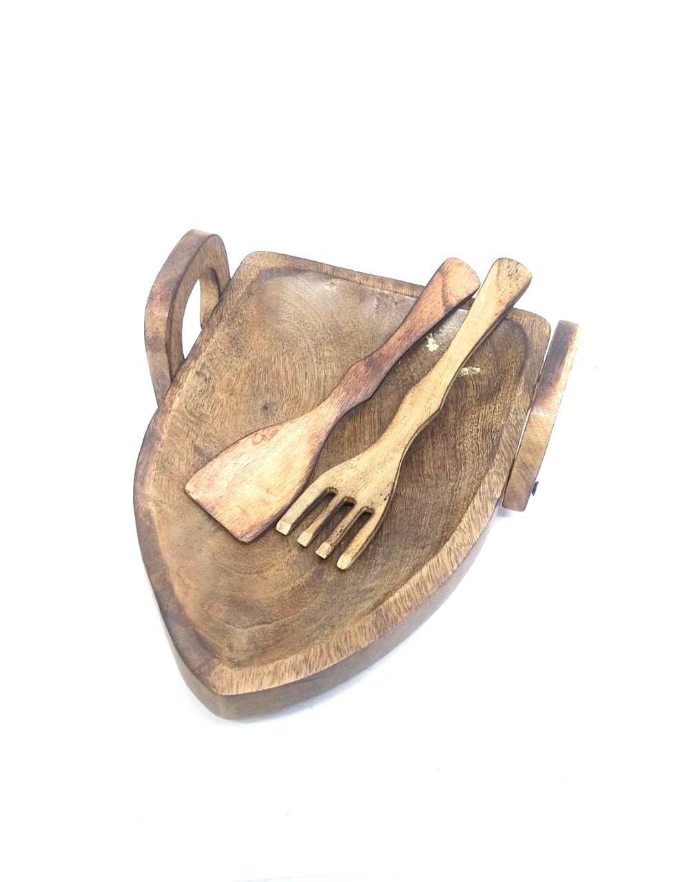 Wooden Boat Shaped Trays Extraordinary Design With Spoons By Tamrapatra